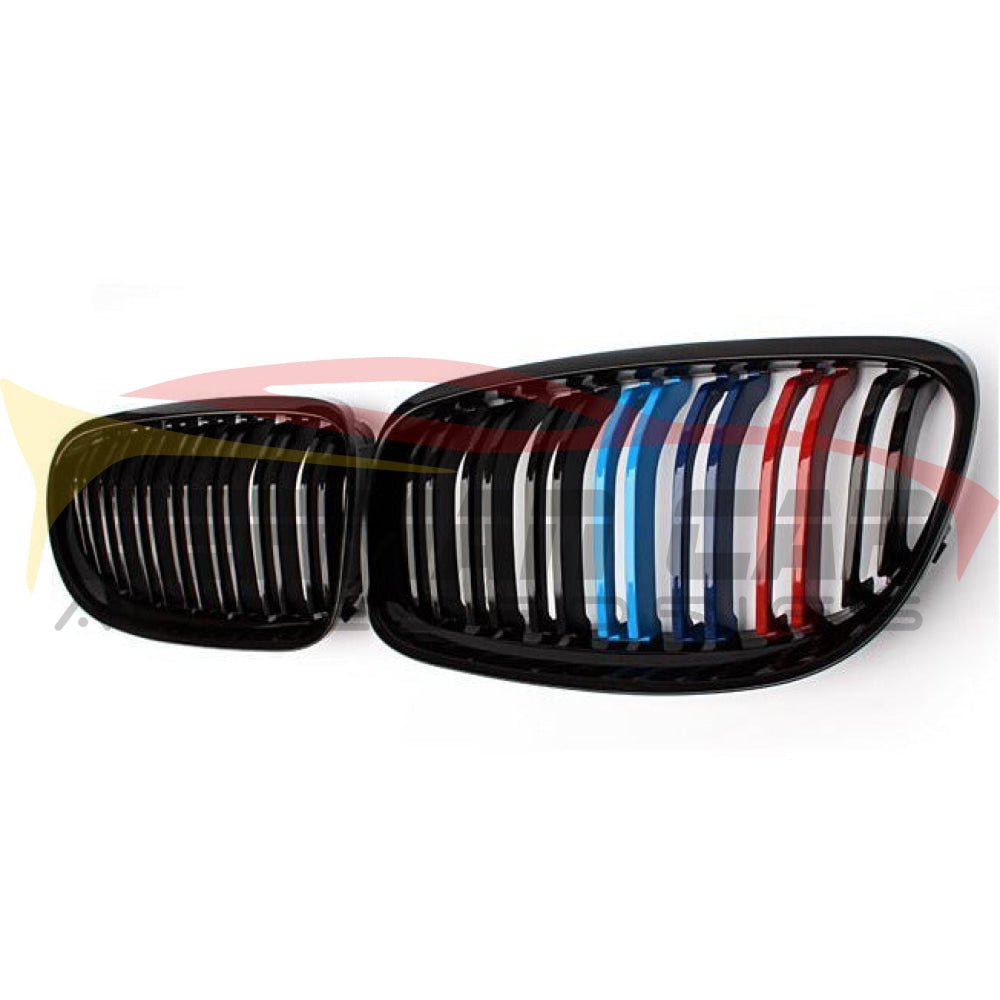 2009-2013 Bmw 3-Series Dual Slat Kidney Grilles | E90/e91/e92/e93 Lci Gloss Black With M Stripe /